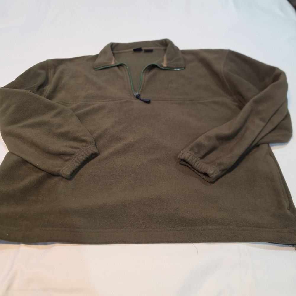 Head Fleece Pullover Mens XL Olive Green Excellent Quarter Zip Drawstring Hem